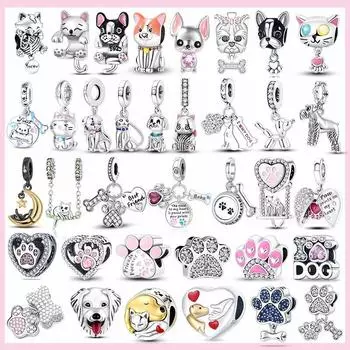 Стерлингового серебра 925 пробы, бусины с принтом лапы собаки, милый кот, животное, подвеска, сделай сам, для оригинальных браслетов-подвесок, ювелирные изделия, подвески Encanto