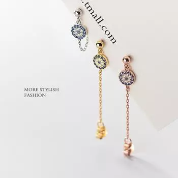 Стерлингового серебра 925 пробы, цепочка в стиле хип-хоп, синий демонический глаз, циркон, кулон, серьги-гвоздики, женские богемные готические вечерние украшения с злыми глазами золотой