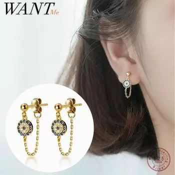 Стерлингового серебра 925 пробы, цепочка в стиле хип-хоп, синий демонический глаз, циркон, кулон, серьги-гвоздики, женские богемные готические вечерние украшения с злыми глазами серебряный