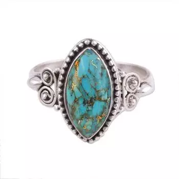 Стерлингового Серебра 925 пробы, дизайнерское кольцо ручной работы, синее медное бирюзовое кольцо, эффектное кольцо, ювелирные изделия в стиле бохо, подарок на день рождения на годовщину 6