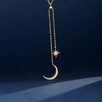Стерлингового Серебра 925 пробы, длинная кисточка, звезда, луна, подвеска, колье, ожерелье, ювелирные изделия для женщин, ювелирные изделия Dz660