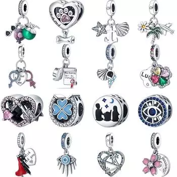 Стерлингового серебра 925 пробы для мальчиков и девочек с принтом лапы, четыре листа травы, бусины со стрелками любви, подходят для браслетов, ювелирных изделий