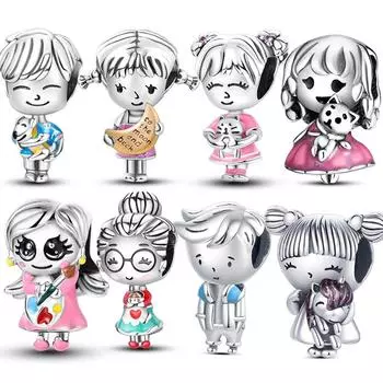 Стерлингового Серебра 925 пробы для мальчиков и девочек, пара влюбленных, бусины, подвески, цирконий, висячие, подходят, оригинальный модный браслет, ожерелье, ювелирные изделия для женщин белый