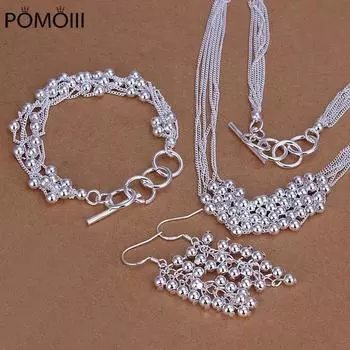 Стерлингового серебра 925 пробы для свадьбы, женские рождественские подарки, ретро-подвески, женское ожерелье из бисера, браслеты, серьги, модные комплекты ювелирных изделий