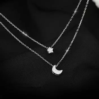 Стерлингового Серебра 925 пробы, двухслойный кристалл, звезда, луна, подвеска, корейский кулон, колье, ожерелье, свадебные украшения для женщин, Dz100 серебряный