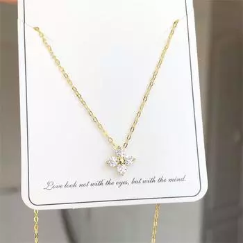 Стерлингового Серебра 925 пробы Европейский Простой Хрустальный Цветок Кулон Цепи Ключицы Ожерелье Женщины Классический Темперамент Свадебные Украшения 42+3cm золотой