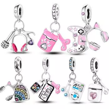 Стерлингового серебра 925 пробы, гарнитура, музыкальные игровые консоли, подвески, бусины, подходят для женского ожерелья, браслета, ювелирные изделия, подарок для женщин