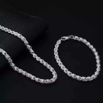 Стерлингового серебра 925 пробы, геометрические браслеты, ожерелья для женщин, модельер, вечерние свадебные аксессуары, комплекты ювелирных изделий, праздничные подарки 60cm and 20cm серебряный