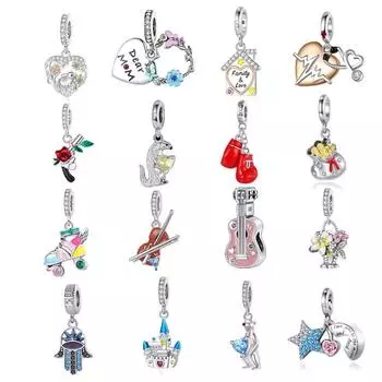 Стерлингового Серебра 925 пробы, гитара, кулон, подвеска, подходит для оригинального модного браслета, ожерелье из бисера, женские украшения своими руками белый