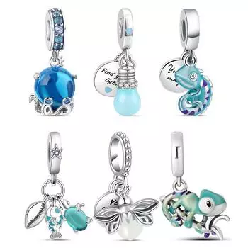 Стерлингового серебра 925 пробы Хамелеон светящиеся лампочки-бабочки бусины-шармы подходят для браслета-подвески для изготовления ювелирных изделий