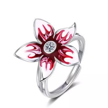 Стерлингового серебра 925 пробы, индивидуальное красное масло с каплей большого цветка, обручальные кольца с регулируемым отверстием, элегантное кольцо на палец для женщин Resizable