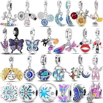 Стерлингового серебра 925 пробы, инкрустированные цирконием, бусины, кулон в виде снежинки, бабочки, застежка, подходит для оригинального нового браслета, ювелирные изделия своими руками