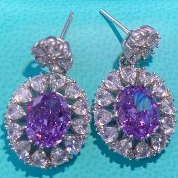Стерлингового серебра 925 пробы, измельченный лед, сияющая огранка, 8*10 мм, аметист, муассанит, драгоценный камень, свадебные серьги-капли, ювелирные украшения белого золота