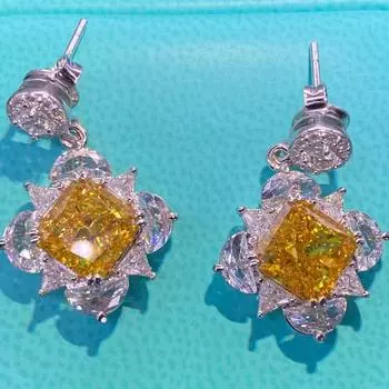 Стерлингового серебра 925 пробы, измельченный лед, сияющая огранка, 10*10 мм, муассанит, цитрин, драгоценный камень, свадебные серьги-капли, ювелирные украшения