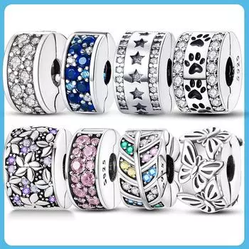 Стерлингового серебра 925 пробы, клипса, безопасная цепочка с цирконием, подвески, подходят для модного стиля, браслет, клипса, ювелирные изделия, роскошный подарок