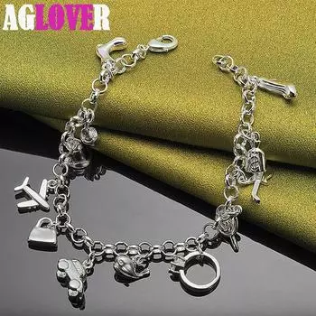 Стерлингового серебра 925 пробы, колокольчик для обуви, замок для самолета, автомобильное кольцо с рыбой, леденец, гитарный браслет, ювелирные изделия 20cm