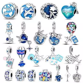 Стерлингового серебра 925 пробы, космонавт, космическая серия, земля, воздушный шар, подвески, бусины, новые оригинальные браслеты, юбилейные украшения