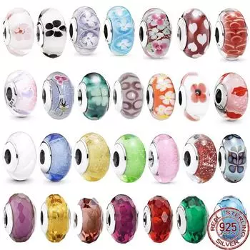 Стерлингового серебра 925 пробы, круглые, синие, зеленые, розовые и четыре клевера, муранское стекло, очаровательные бусины, подходят для оригинального модного браслета, женские ювелирные изделия