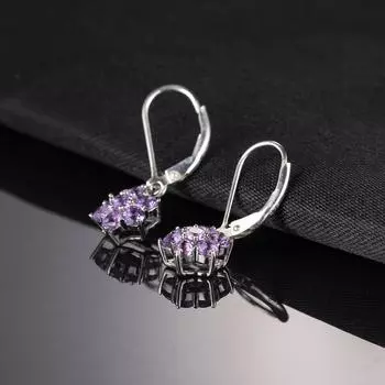 Стерлингового серебра 925 пробы, круглый аметист, натуральный драгоценный камень, фиолетовые цветы, висячие серьги, клипсы, трендовые подарки на день рождения, ювелирные изделия