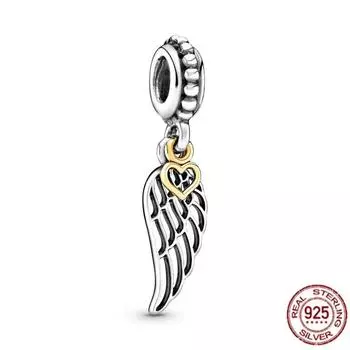 Стерлингового Серебра 925 пробы Крыло Ангела и гравируемая бирка в виде сердца, висячая подвеска из бисера, подходит для оригинального модного браслета, сделай сам, для женщин, ювелирные изделия, подарок