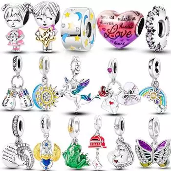Стерлингового Серебра 925 пробы Love You Мальчики Девочки Солнечная Звезда Бусины Кулон Подвески Подходит Темперамент Модное Ожерелье Браслет Изготовление Ювелирных Изделий Подарок