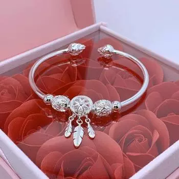 Стерлингового серебра 925 пробы Ловец снов с кисточками и перьями, браслет и браслет для женщин и девочек, элегантные вечерние украшения на день рождения, подарок Sl465