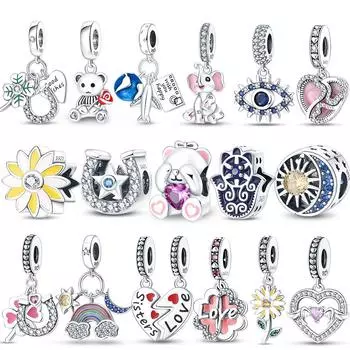 Стерлингового Серебра 925 пробы Любовь Сестра Панда Цветок Подвески Бусины Кулон Подходит Браслеты Для Женщин Изготовление Ювелирных Изделий Подарок Diy