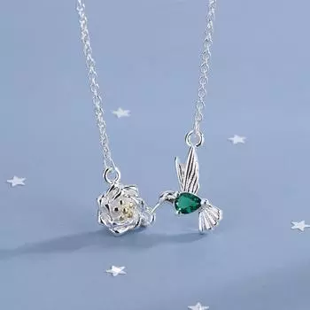 Стерлингового Серебра 925 пробы, милая ветка, зеленая птица, колье-подвеска, ожерелье для женщин, красивое ожерелье с цирконом CZ, ювелирные изделия для свадебной вечеринки