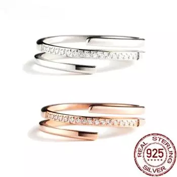 Стерлингового Серебра 925 пробы, минималистское простое кольцо с двойной круговой линией для женщин, открытое кольцо с цирконием на палец, ювелирные изделия для помолвки, бижутерия 5