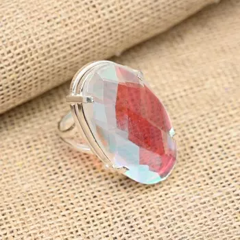 Стерлингового серебра 925 пробы, мистический топаз, драгоценный камень, красивые ювелирные изделия ручной работы, роскошное кольцо, подарок для женщин 4 белый