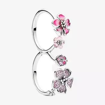 Стерлингового серебра 925 пробы, модное цветное эмалированное двойное кольцо, кольцо с цветком персика для женщин, свадебная вечеринка, модные украшения 8