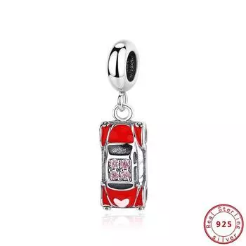 Стерлингового Серебра 925 пробы, модные браслеты, оригинальные свадебные автомобили, подвески, подвески, кристалл, красная эмаль, женские украшения своими руками