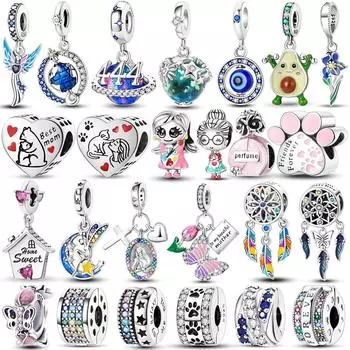 Стерлингового Серебра 925 пробы, модные подвески, бусины, цирконий, красочные землистые, милые сердечки, висячие, подходят, новый браслет, ожерелье, ювелирные изделия своими руками