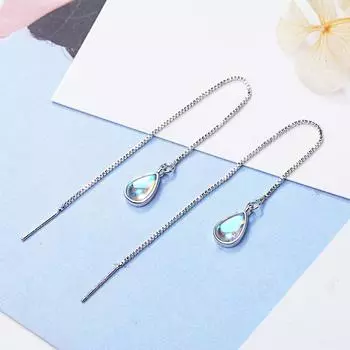 Стерлингового серебра 925 пробы, модные вечерние украшения, лунный камень, длинные серьги с кисточками для женщин, цепочка для ушей, S-E654