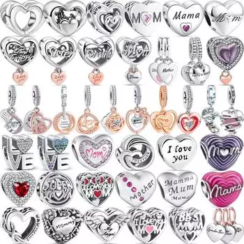Стерлингового серебра 925 пробы, навсегда любовь, мама, сердце, висячие бусины «сделай сам», подходят оригинальные подвески, браслет, женские украшения, подарок на день матери