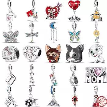 Стерлингового серебра 925 пробы, ночное небо, летучая мышь, разноцветные стрекозы, бабочки, милый щенок, тонкие бусины, подходят для браслета, ювелирных изделий