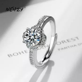 Стерлингового Серебра 925 пробы, новое женское модное ювелирное изделие, высокое качество, кристалл циркона, цветок, ретро, простое регулируемое кольцо с отверстием