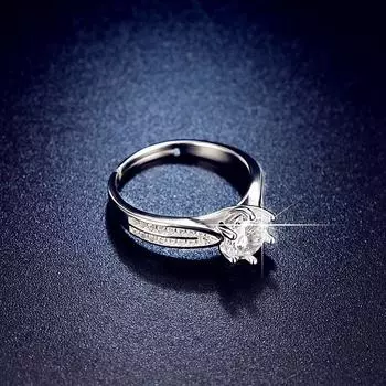 Стерлингового серебра 925 пробы, новые женские модные украшения, высокое качество, кристалл циркона, открытое кольцо с шестью когтями, регулируемый размер кольца