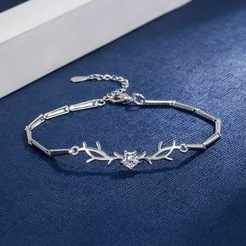 Стерлингового Серебра 925 пробы, новые женские модные украшения, высокое качество, кристалл, циркон, рога, простой браслет в стиле ретро, длина 17 + 3 см