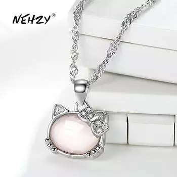 Стерлингового Серебра 925 пробы, новые женские модные украшения, высокое качество, простой кристалл, циркон, кулон в форме кота, ожерелье, длина 45 см