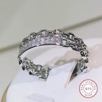 Стерлингового серебра 925 пробы, платина, розовое золото, белый циркон, цепочка, двойное кольцо для женской вечеринки, дня рождения, ювелирное изделие, подарок 9 розовый