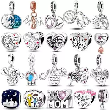 Стерлингового Серебра 925 пробы, подарок матери, очаровательная бусина, мама, любовь, счастливая семья, висячие подходят, оригинальный новый браслет, ожерелье, ювелирные изделия своими руками