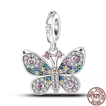 Стерлингового серебра 925 пробы, подвеска, подходящий темпераменту, подвеска, бусина, синяя бабочка, подвеска в виде животного, браслет, ожерелье, брелок, женские ювелирные изделия