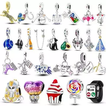 Стерлингового серебра 925 пробы, подвески на день рождения, наручные часы, кулон с бусинами, подходит для браслета, ожерелье, сделай сам, подарок для женщин