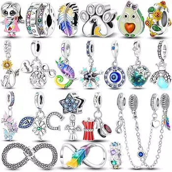 Стерлингового Серебра 925 пробы, подвески с вечным символом, светящиеся бусины со звездами, мотаются в виде защитной цепи, подходят для оригинального нового браслета, ювелирные изделия своими руками