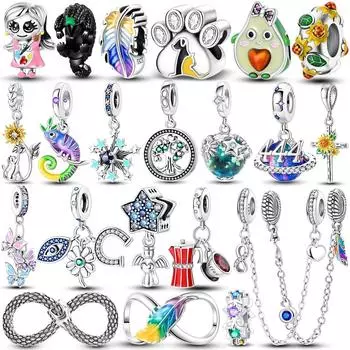 Стерлингового Серебра 925 пробы, подвески с вечным символом, светящиеся бусины со звездами, висячая защитная цепочка для любви, подходит для оригинального браслета, ювелирные изделия своими руками