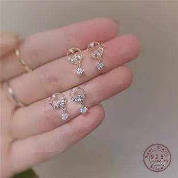 Стерлингового серебра 925 пробы, полые капли воды, кристаллы с кисточками, 14-каратное золото, серьги-гвоздики, женские модные очаровательные юбилейные украшения золотой