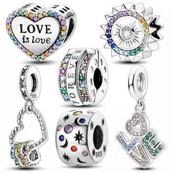 Стерлингового серебра 925 пробы, разноцветные циркониевые подвески, бусины, богемные подвески в виде сердца Ловец снов, подходят для браслета, ожерелья, ювелирных изделий