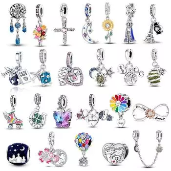 Стерлингового серебра 925 пробы, разноцветные подсолнухи, глаза дьявола, цвет самолета, подвески в виде земли, подходят для нового кулона, ювелирные изделия, браслет для макияжа