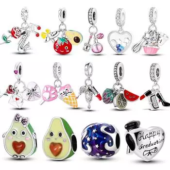 Стерлингового Серебра 925 пробы, розовая помада, подвески, подвеска с авокадо, бусины, висячие, подходят, оригинальное ожерелье, браслет, подарок для женщин, сделай сам